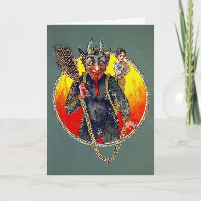 Vintage Krampus com Cartão de Feriado para Mulher (Frente)