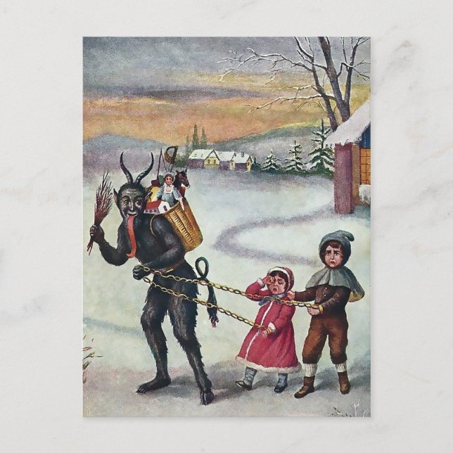 Vintage Krampus Tomando Filhos Cartão Postal (Frente)
