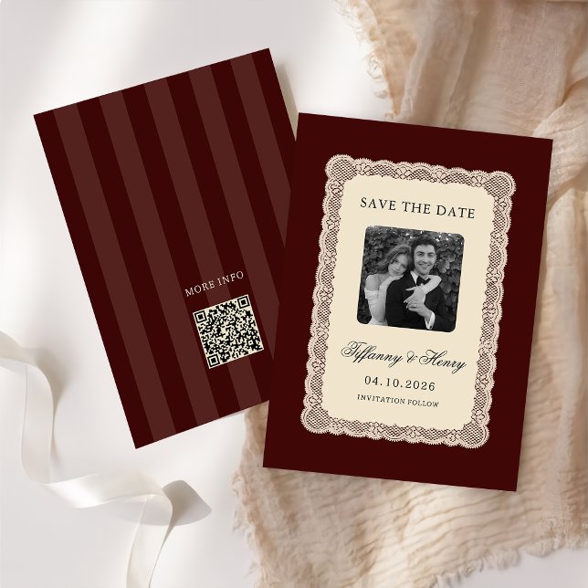 Vintage  Lace Burgundy Save the Date (Criador carregado)