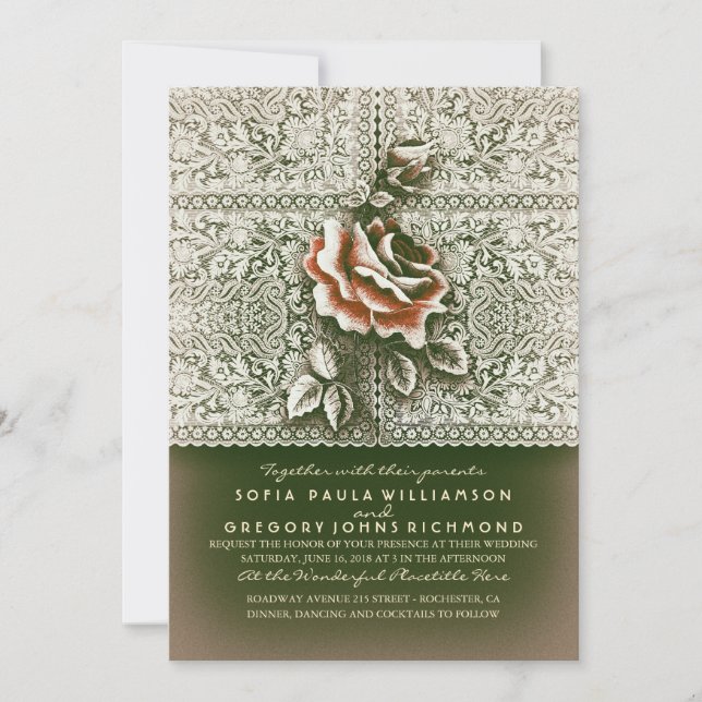 Vintage Lace Chic Wedings Convites (Frente)