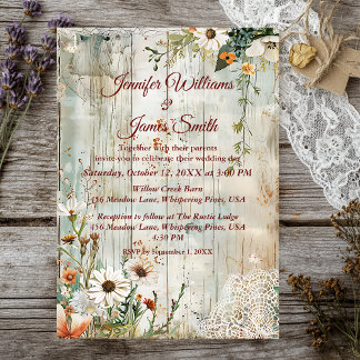 Vintage Lace & Daisies Convite Russo para Casament