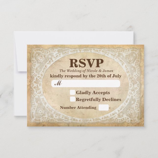 Vintage Lace Frame Rustic Romantic Weding RSVP (Frente)