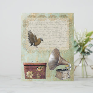 Vintage Lace Label Gramophone Hbox Dourado