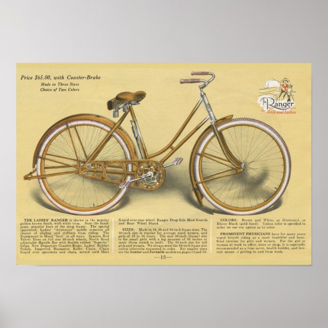 Vintage Ladies Ranger Bicicleta E Poster De Arte (Frente)