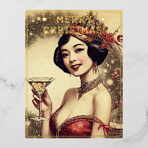 Vintage Lady Christmas Theme Saudações Retro Pic