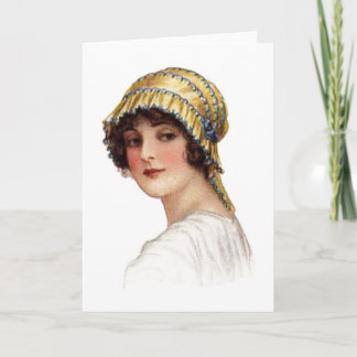 Vintage Lady vestindo Cartão Bonnet