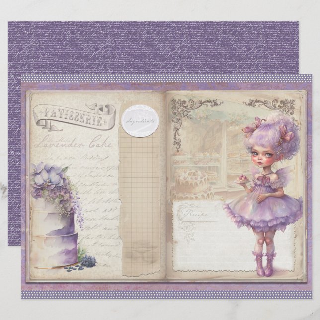 Vintage Lavender Journal Paper Sheet (Frente/Verso)