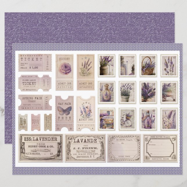 Vintage Lavender Journal Paper Sheet (Frente/Verso)