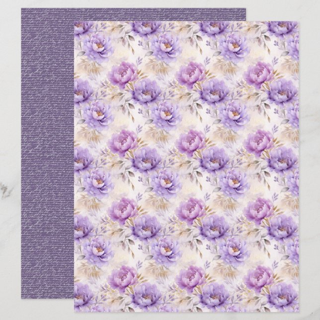 Vintage Lavender Journal Paper Sheet (Frente/Verso)