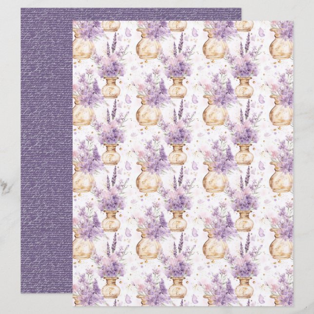 Vintage Lavender Journal Paper Sheet (Frente/Verso)