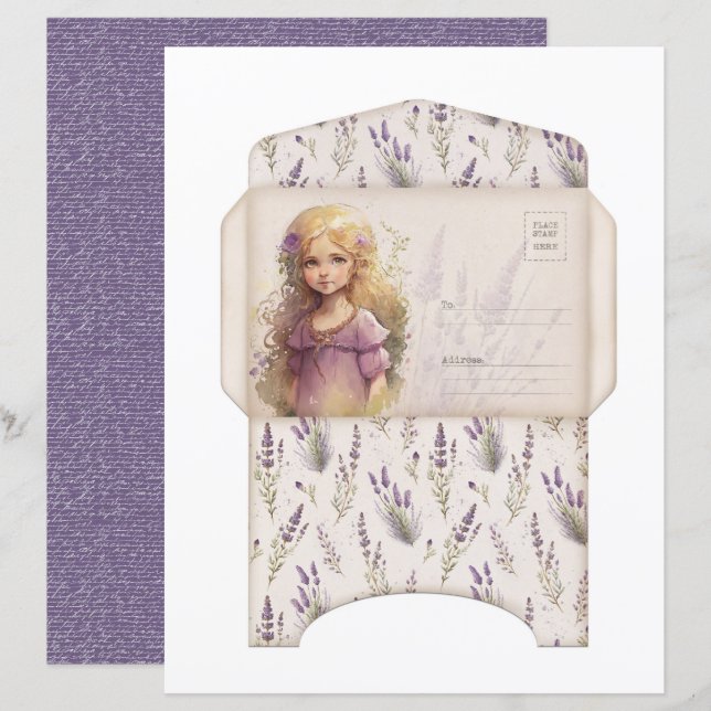 Vintage Lavender Journal Paper Sheet (Frente/Verso)