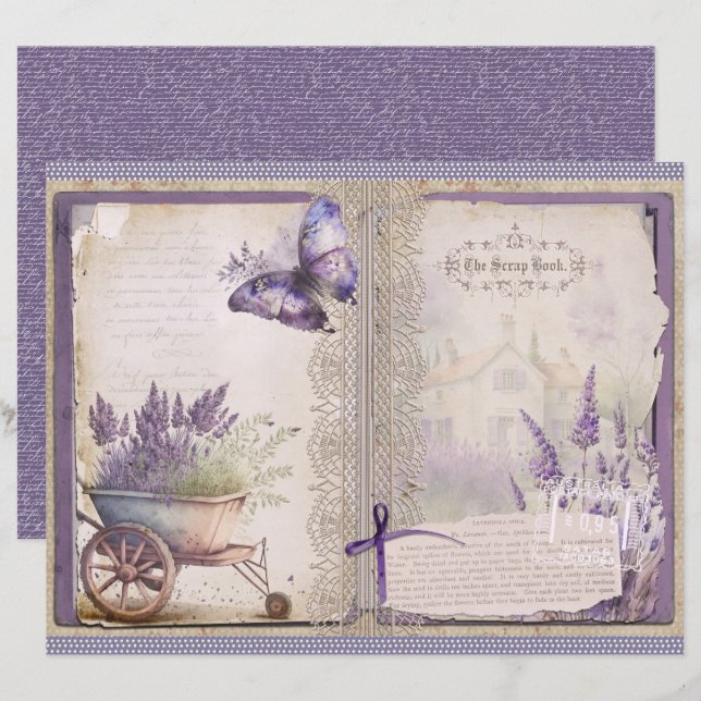 Vintage Lavender Journal Paper Sheet (Frente/Verso)