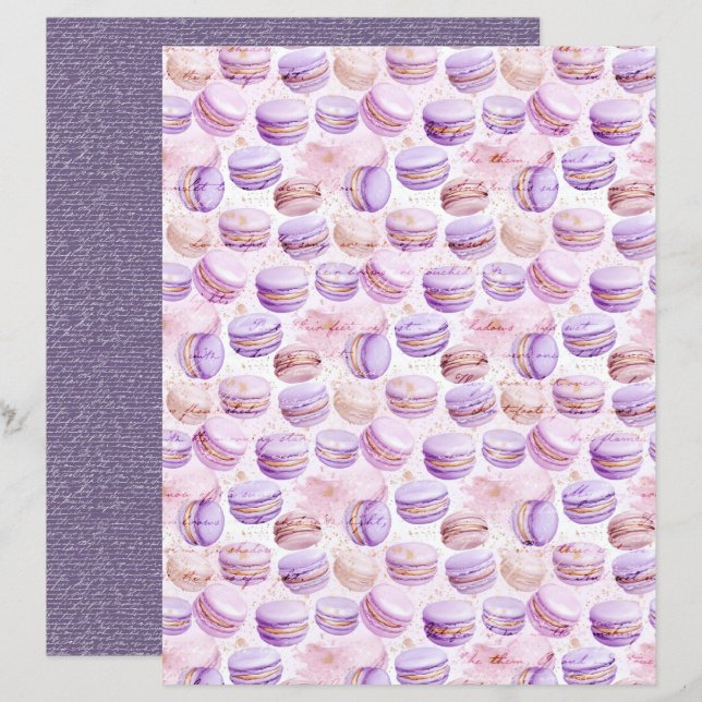 Vintage Lavender Macaron Journal Paper Sheet (Frente/Verso)