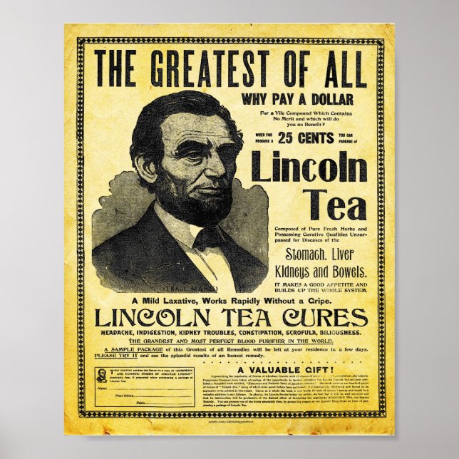 Vintage Lincoln Herbal Remedy Tea Impressão (Frente)