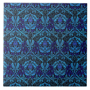 Vintage Linda Arte Azul Padrão Nouveau