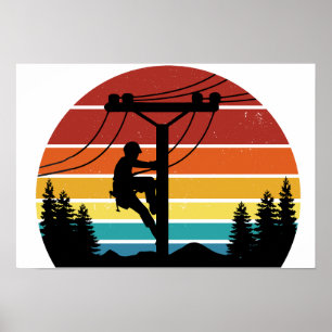 Vintage Lineman Sunset Retro Poster