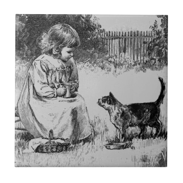 Vintage Little Girl and Kitten (Frente)
