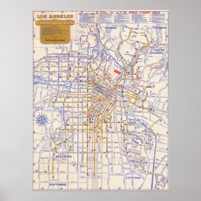 Vintage Los Angeles Map Poster 1946 (Frente)