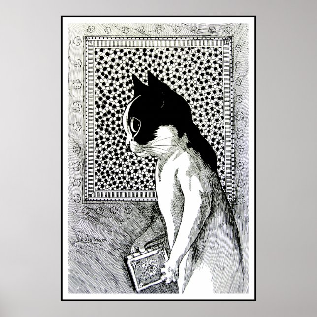 Vintage Louis Wain Book Lover Cat Art Poster (Frente)