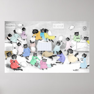 Vintage Louis Wain Cat Travesseiro Poster Impressã