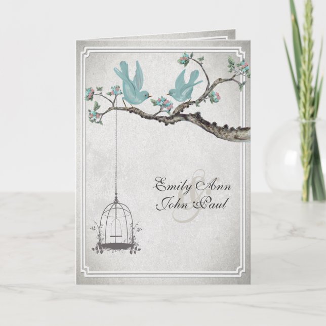 Vintage Love Birds BirdCage Convites para Casament (Frente)