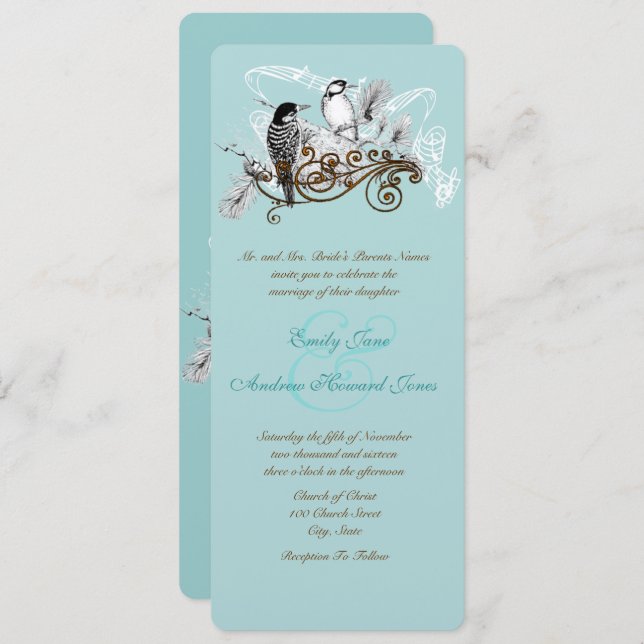 Vintage Love Birds Convite Para Casamento (Frente/Verso)