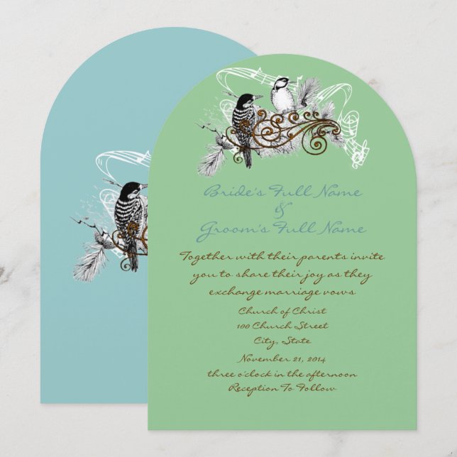 Vintage Love Birds Convite Para Casamento (Frente/Verso)