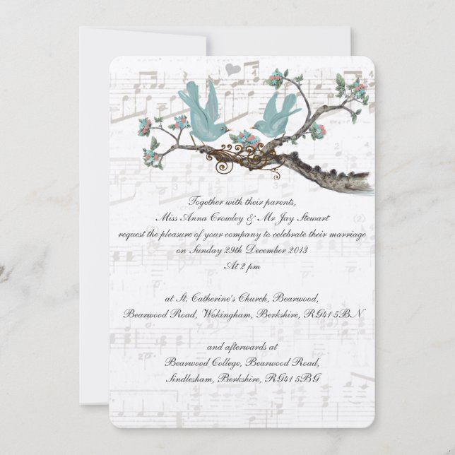 Vintage Love Birds Convites De Casamento (Frente)