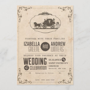 Vintage Love Carruagem Casamento Convite #V2