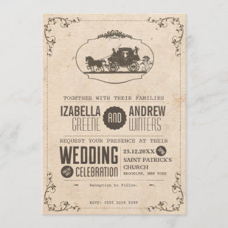 Vintage Love Carruagem Casamento Convite #V2