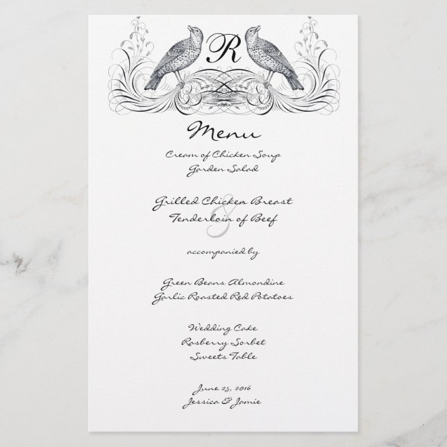 Vintage Lovebird Wedding Menu (Frente)