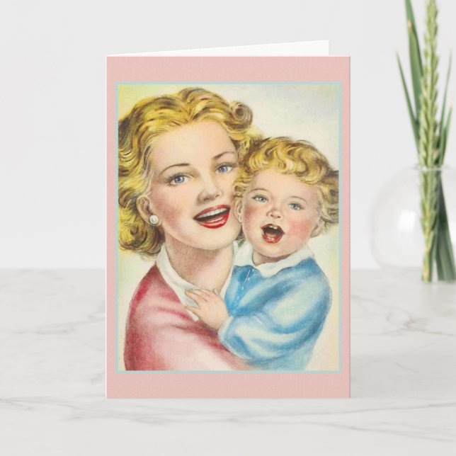 Vintage Mãe E Cartão De Nota Para Bebês (Frente)
