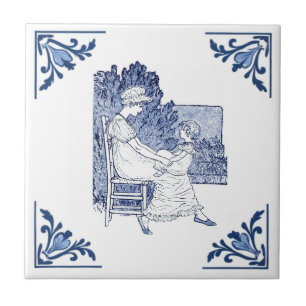 Vintage Mãe e Filho Delft Azul e Branco