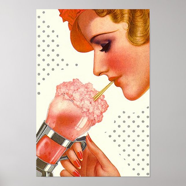 Vintage Mag Cobrir Soda Fountain morango Poster (Frente)