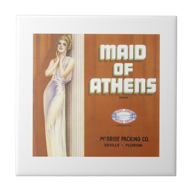 Vintage Maid of Athens Fruta Crate Label (Frente)