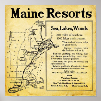 Vintage Maine Resorna Com Impressões Map