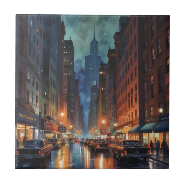 Vintage Manhattan Nova Iorque Night Painting (Frente)