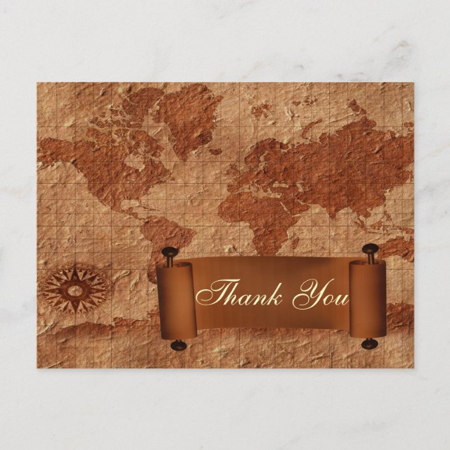 vintage map destino casamento Obrigado Cartões (Frente)