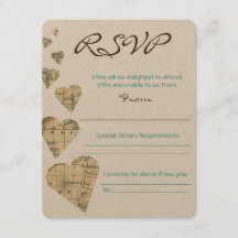 Vintage Map Hearts RSVP