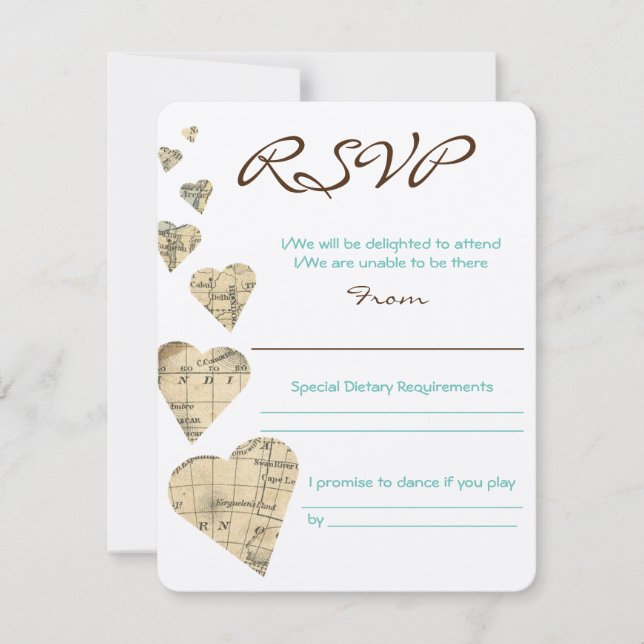 Vintage Map Hearts RSVP (Frente)