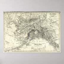 Vintage Map of Alaska Impressão