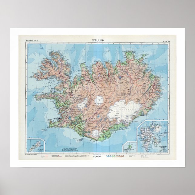 Vintage Map of Islândia Poster (Frente)