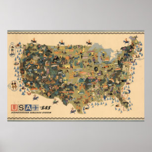 Vintage Map Of The United States Poster