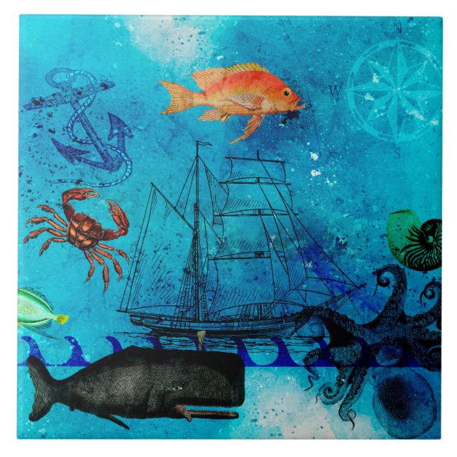 Vintage Mar Azul Profundo Marítimo (Frente)