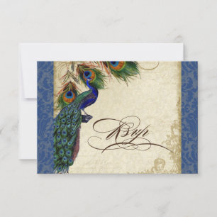 Vintage Marinho Blue Peacock Feather Elegante RSVP