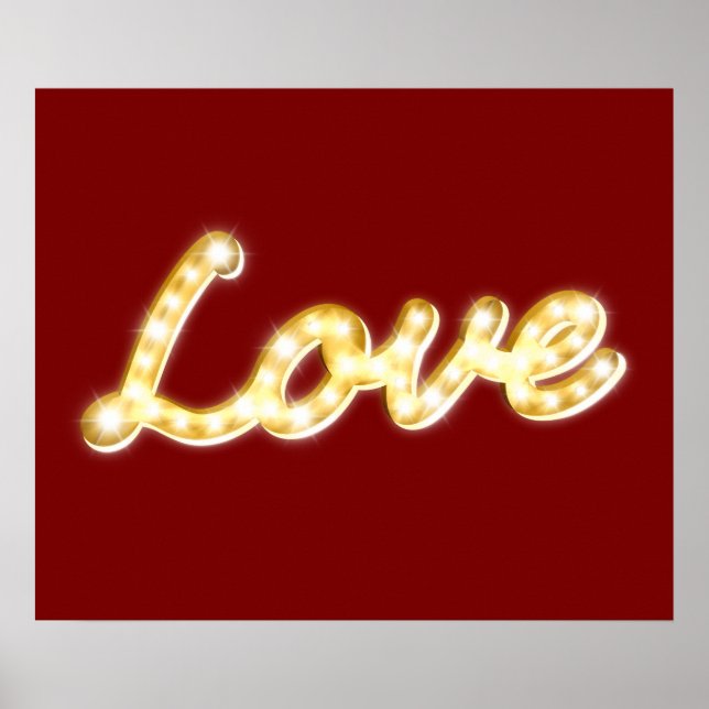 Vintage Marquee Lights Love Poster - red (Frente)