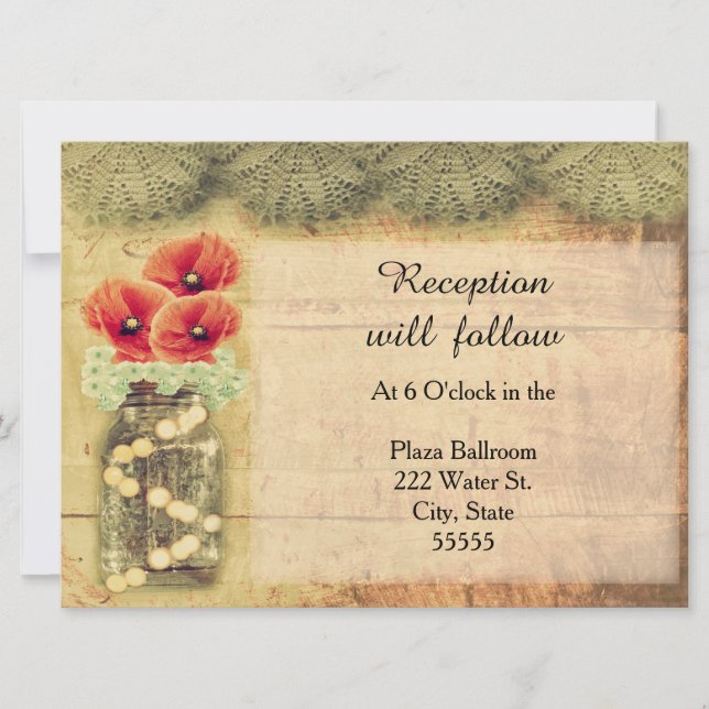 Vintage Mason Jar Poppy Reception Convite (Frente)