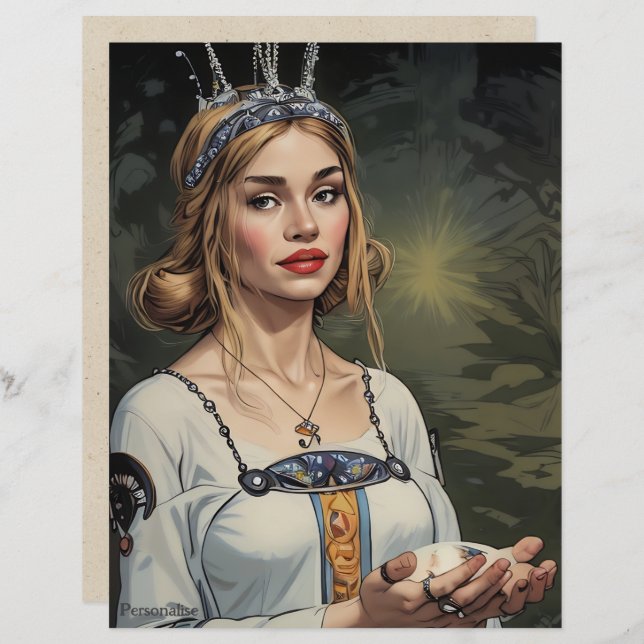 Vintage Medieval Bride Tiara Scrapbook Paper (Frente/Verso)