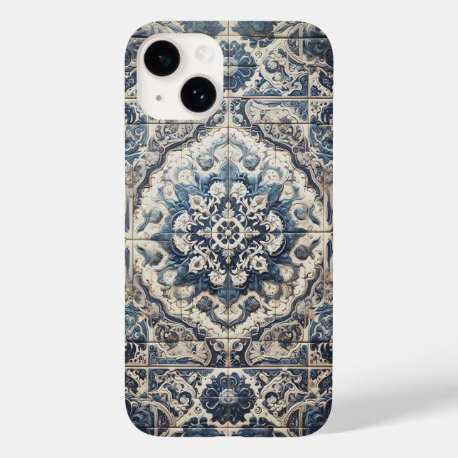 Vintage Mediterranean Blue and White Ornamental In (Verso)