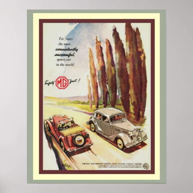 Vintage MG Sports Car Ad Poster (Frente)